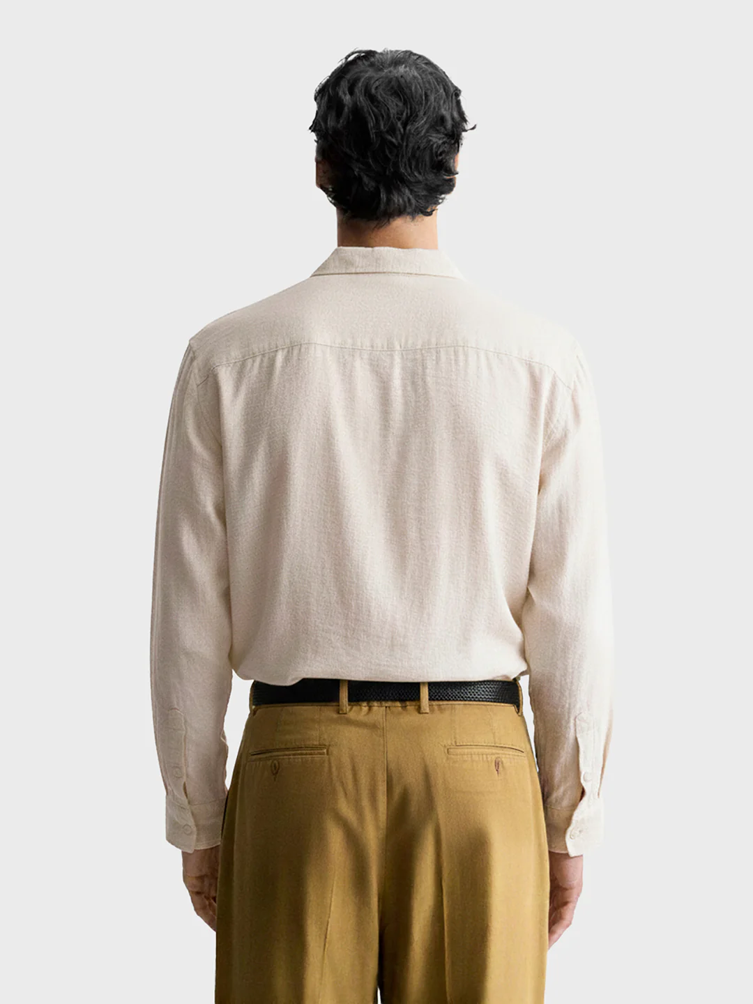 Men's Cream Relaxed Fit Embroided Casual Shirt - Image 2