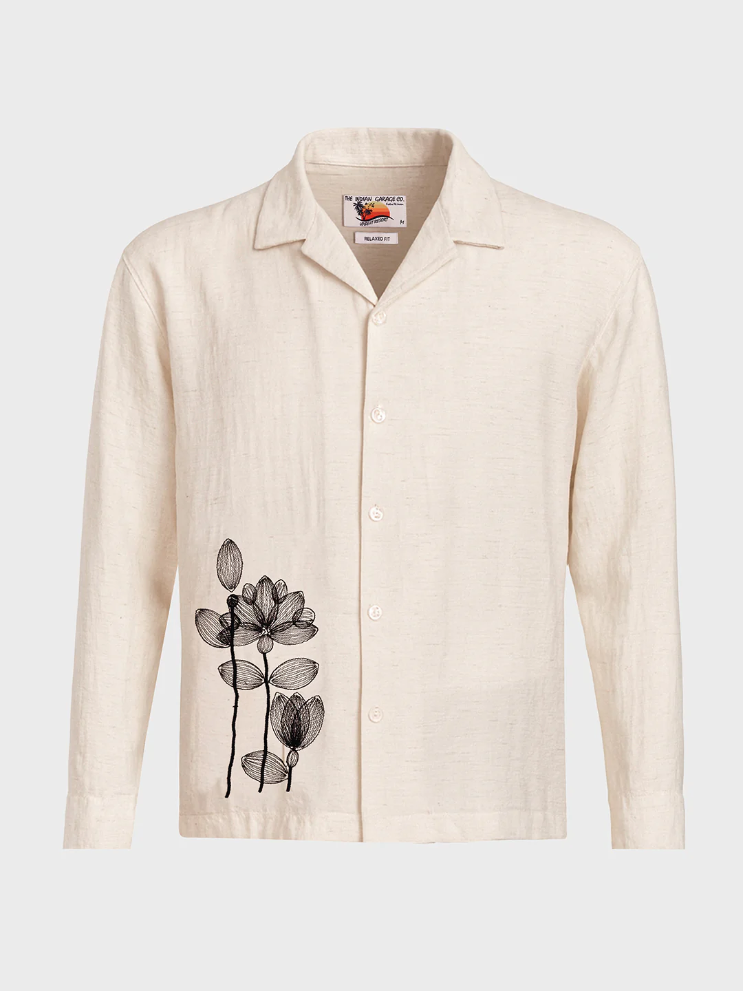 Men's Cream Relaxed Fit Embroided Casual Shirt - Image 3