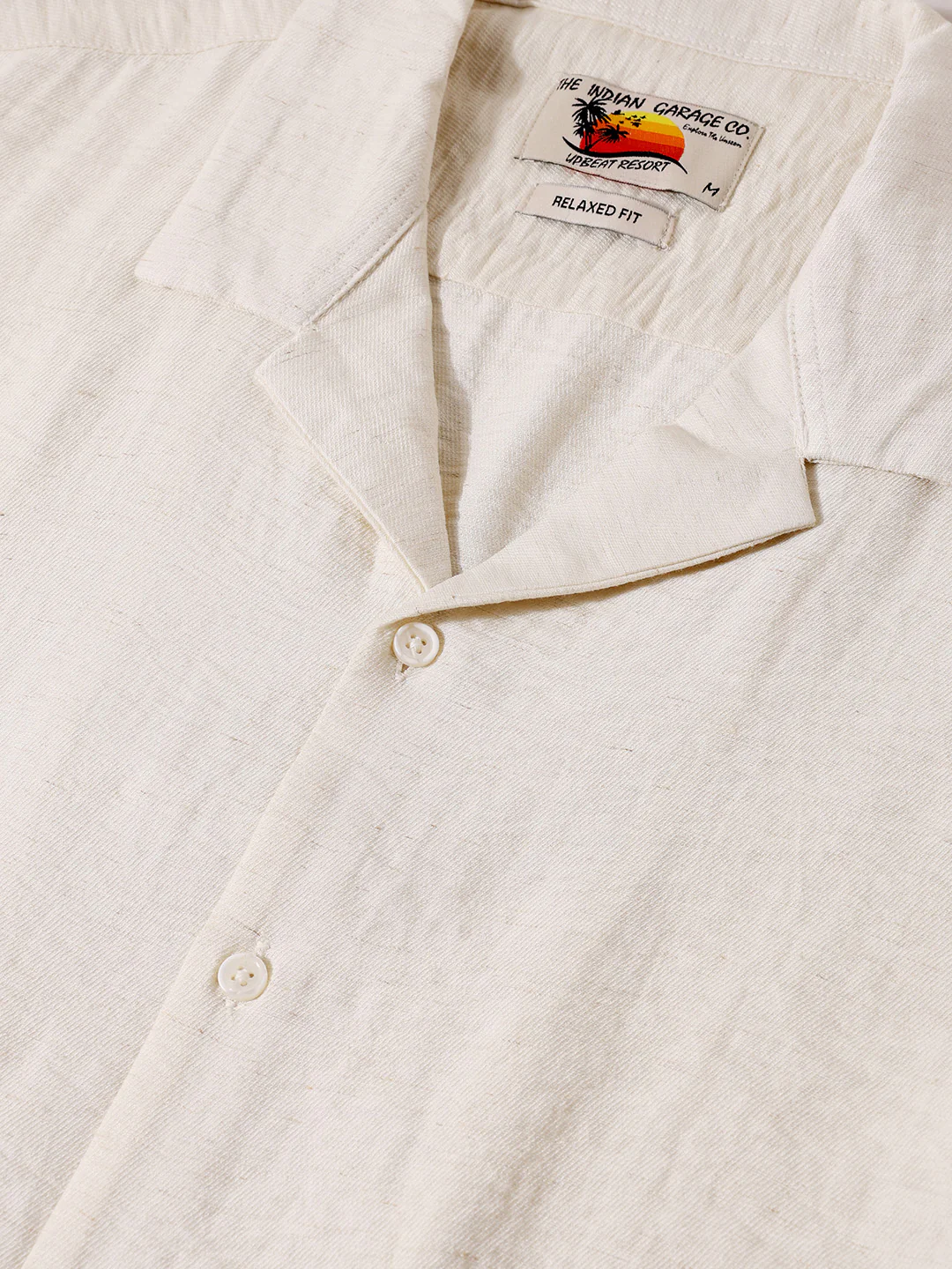 Men's Cream Relaxed Fit Embroided Casual Shirt - Image 5