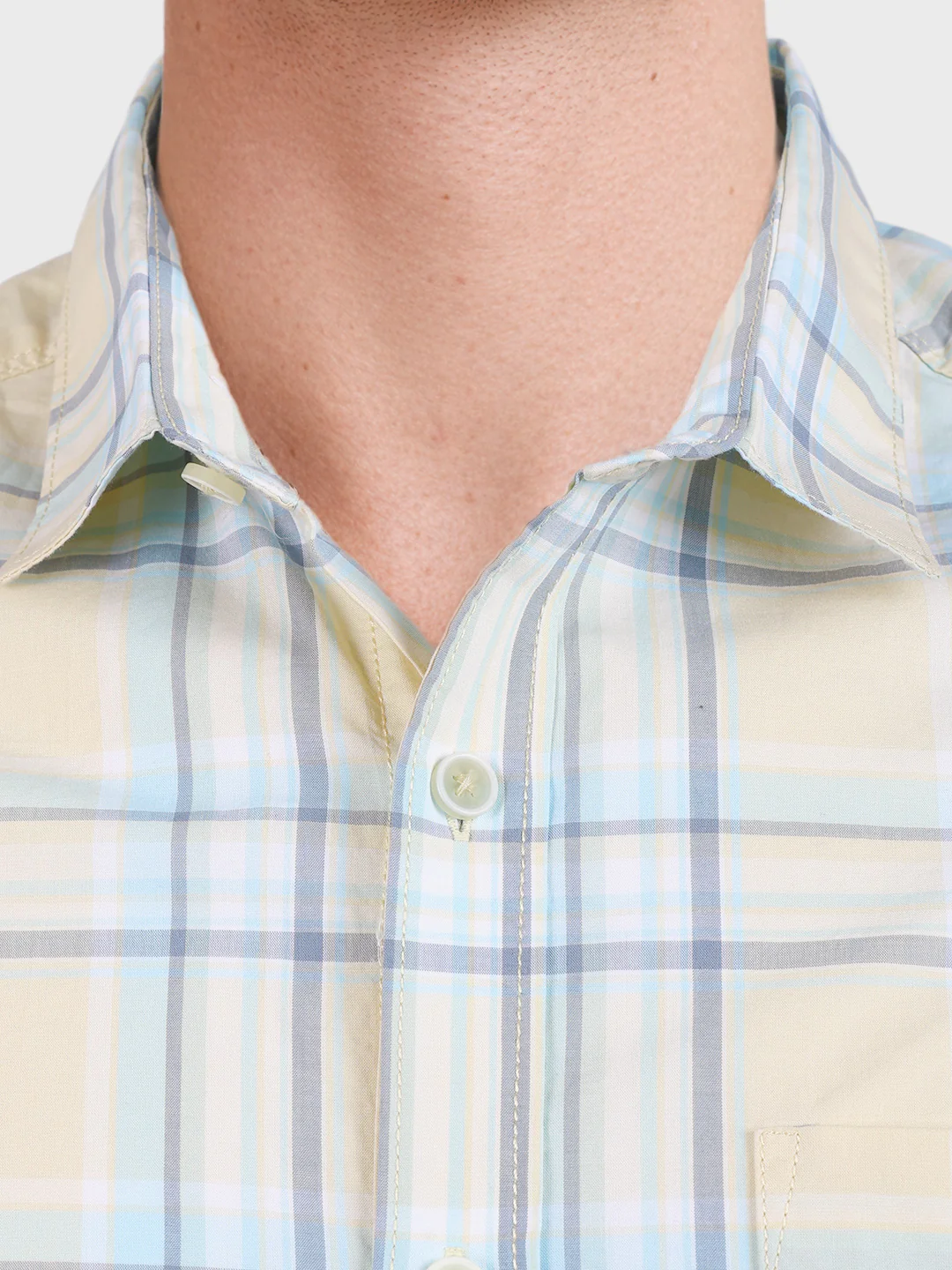 Men's Cream Slim Fit Checked Casual Shirt - Image 3