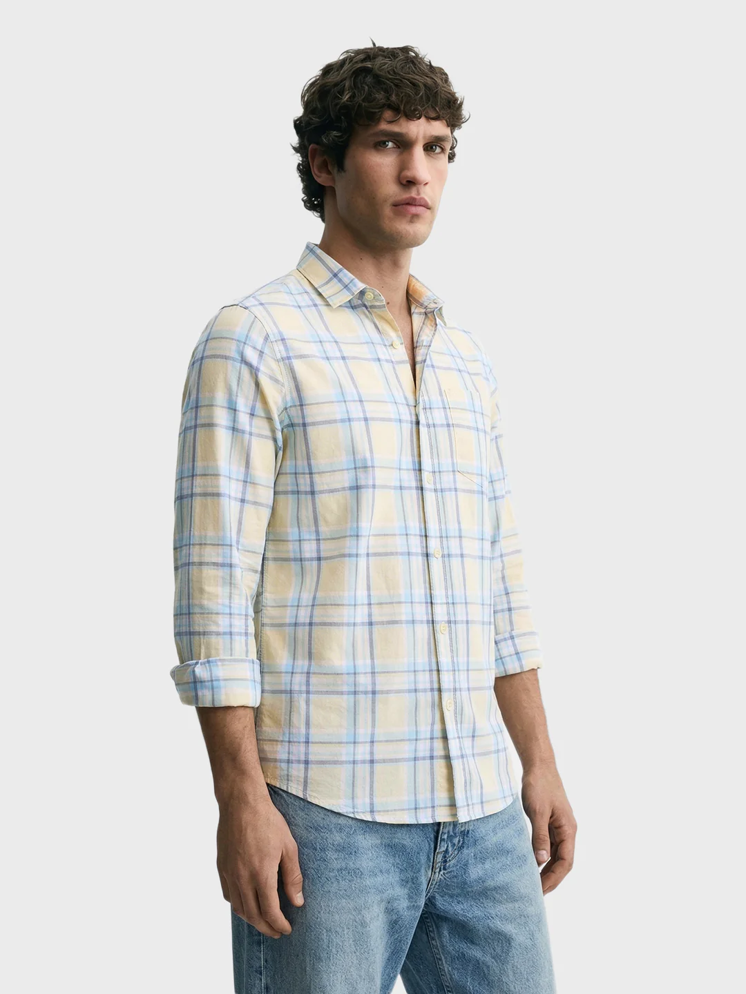 Men's Cream Slim Fit Checked Casual Shirt - Image 4