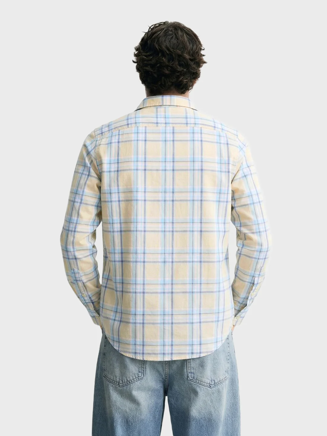 Men's Cream Slim Fit Checked Casual Shirt - Image 5