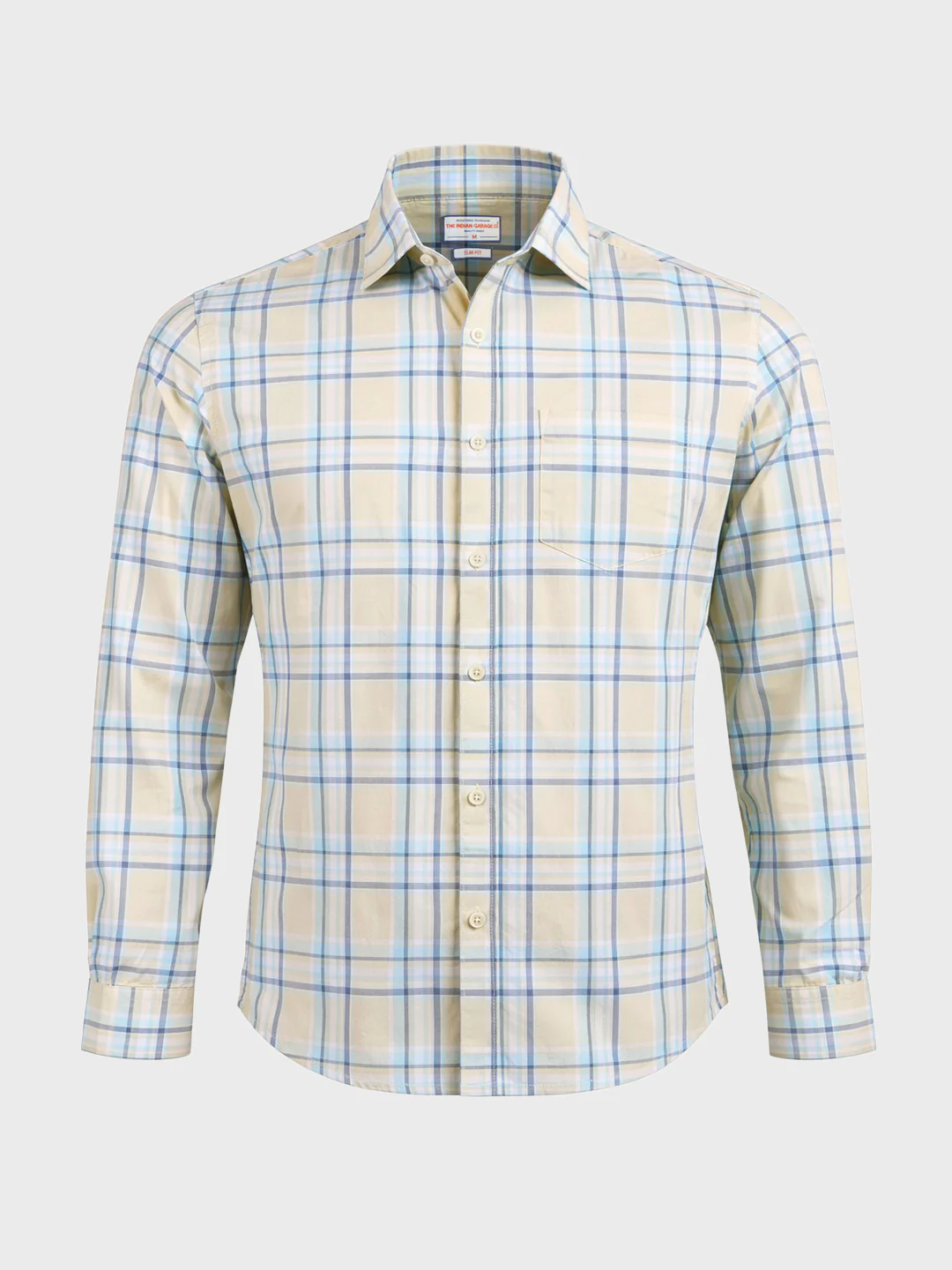 Men's Cream Slim Fit Checked Casual Shirt - Image 6