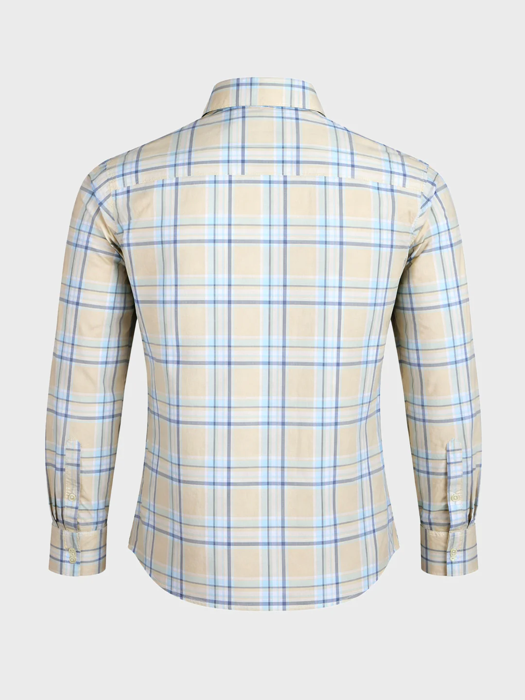 Men's Cream Slim Fit Checked Casual Shirt - Image 7