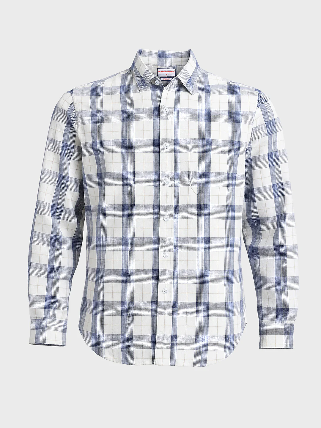 Men's Cream Slim Fit Checked Casual Shirt - Image 4