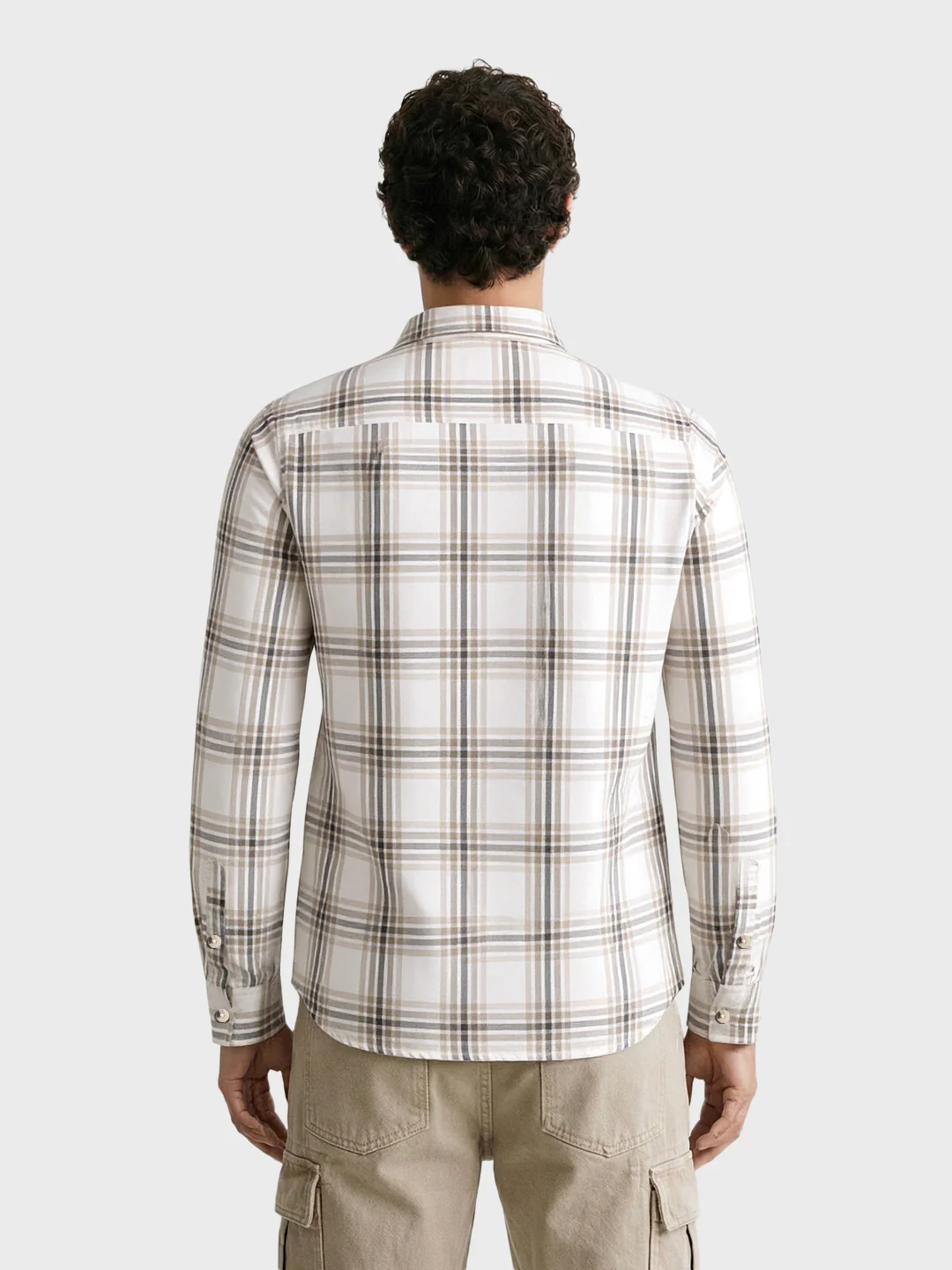 Men's Cream Slim Fit Checked Casual Shirt - Image 2