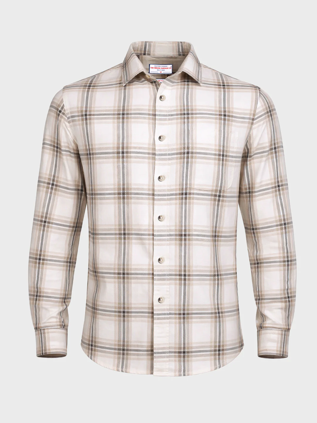 Men's Cream Slim Fit Checked Casual Shirt - Image 4