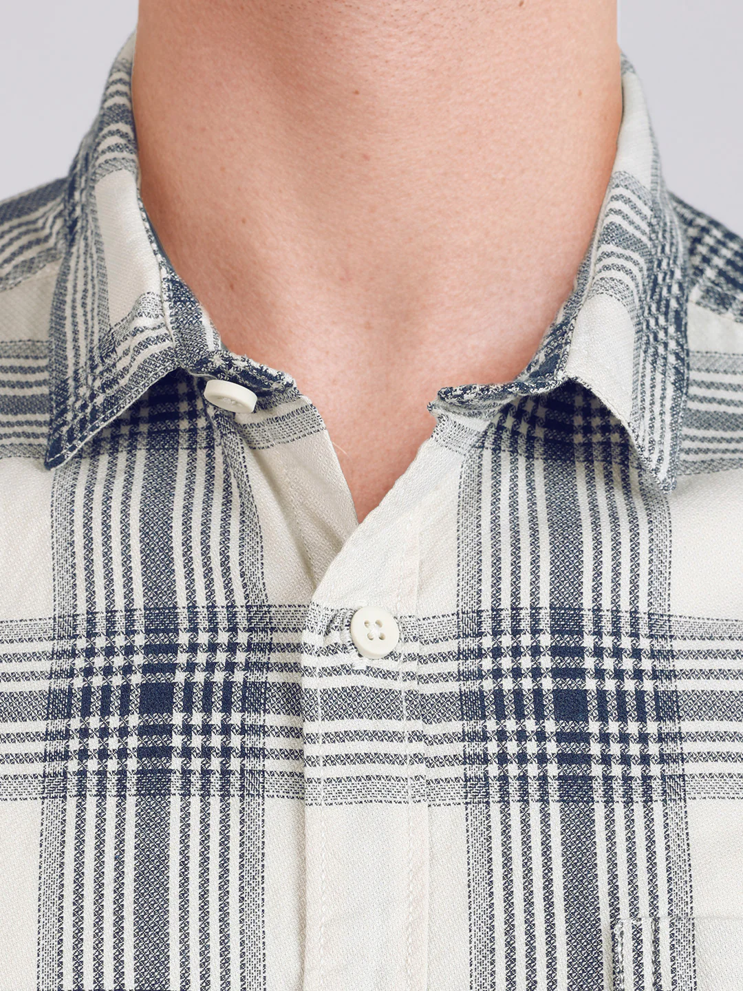 Men's Cream Slim Fit Checkered Casual Shirt - Image 3