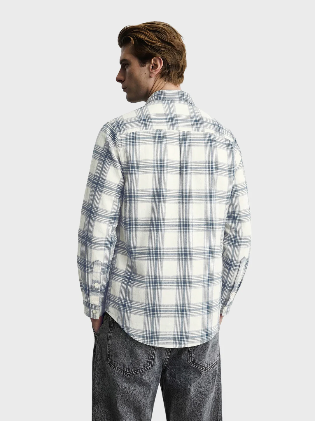Men's Cream Slim Fit Checkered Casual Shirt - Image 5