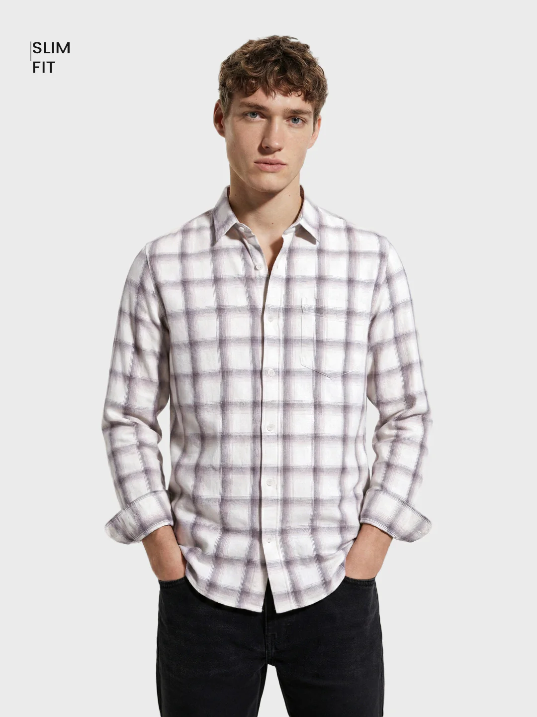 Men's Cream Slim Fit Checkered Casual Shirt - Image 2