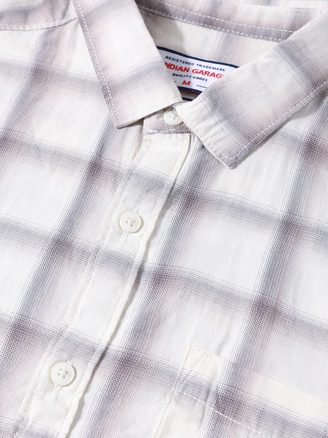 Men's Cream Slim Fit Checkered Casual Shirt - Image 3
