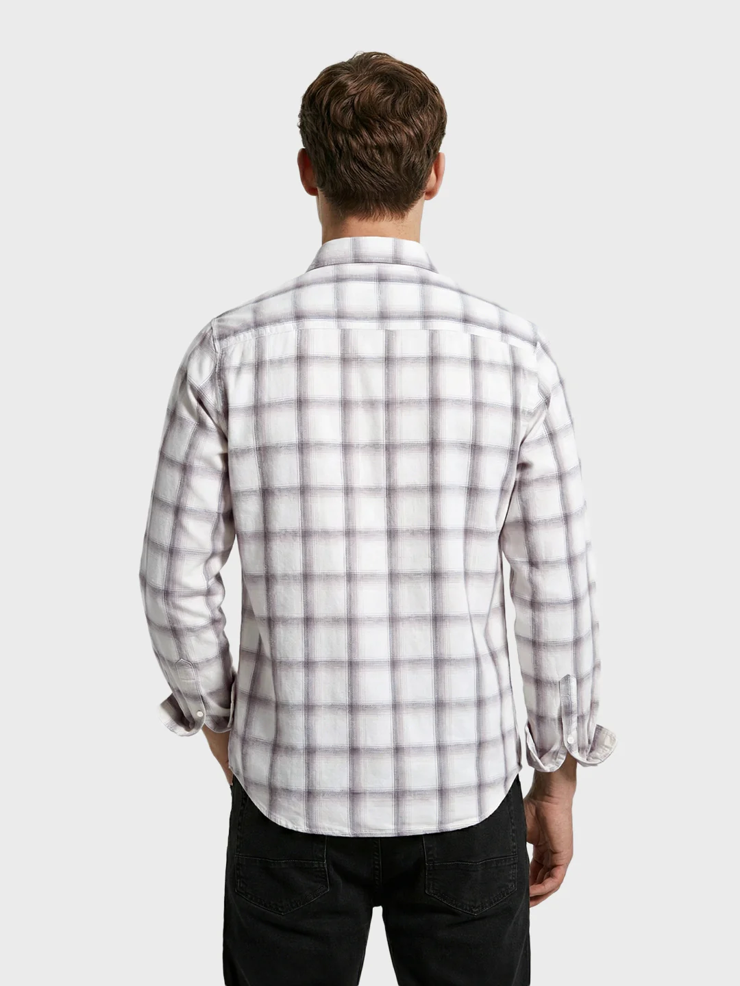 Men's Cream Slim Fit Checkered Casual Shirt - Image 4
