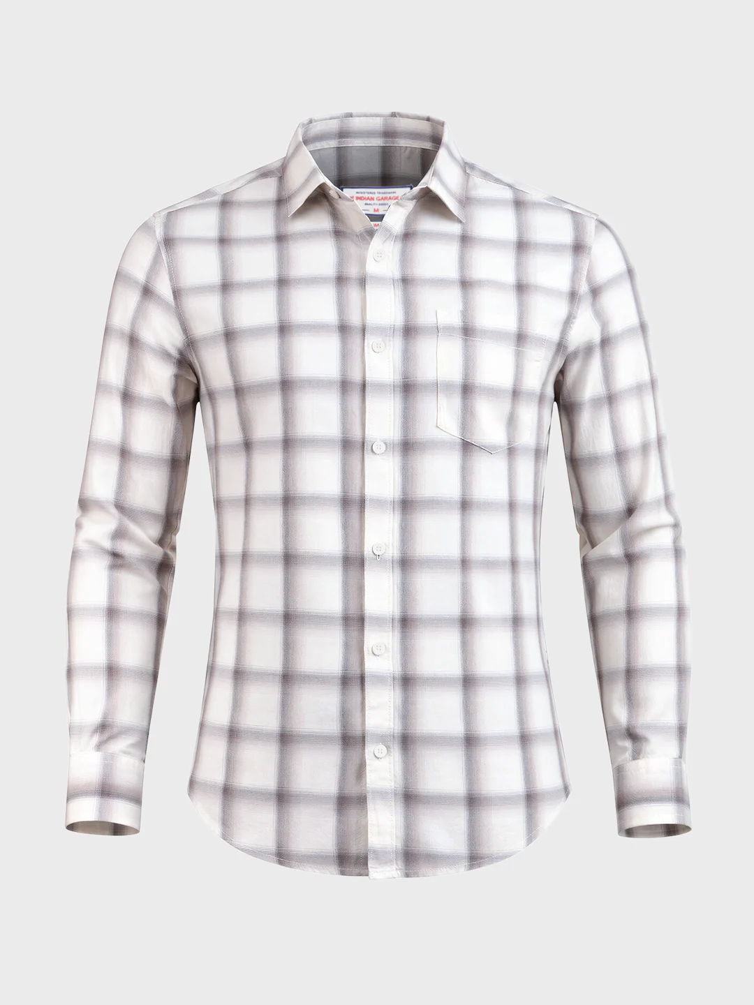 Men's Cream Slim Fit Checkered Casual Shirt - Image 5