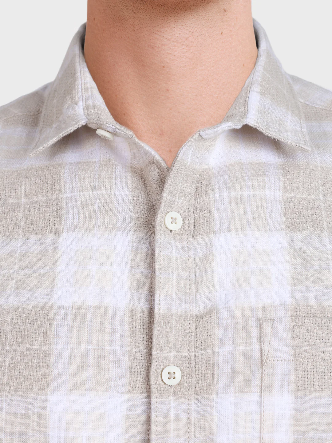 Men's Cream Slim Fit Checkered Casual Shirt - Image 3