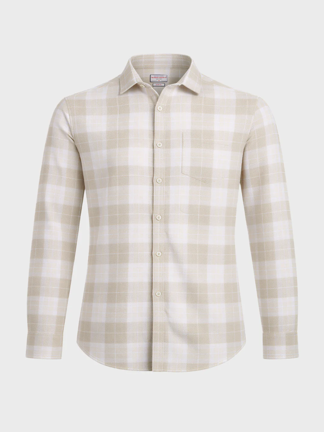 Men's Cream Slim Fit Checkered Casual Shirt - Image 6
