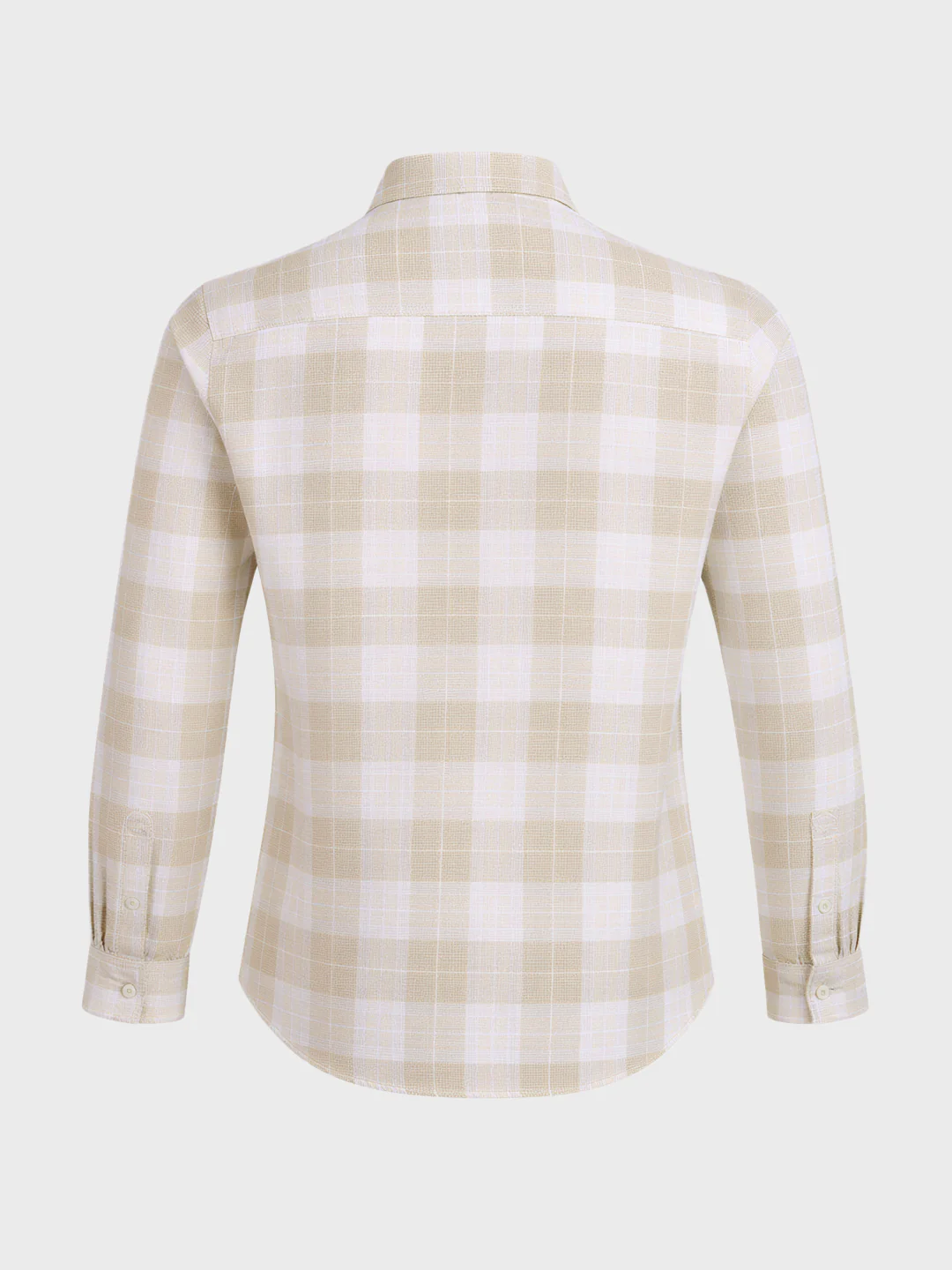 Men's Cream Slim Fit Checkered Casual Shirt - Image 7
