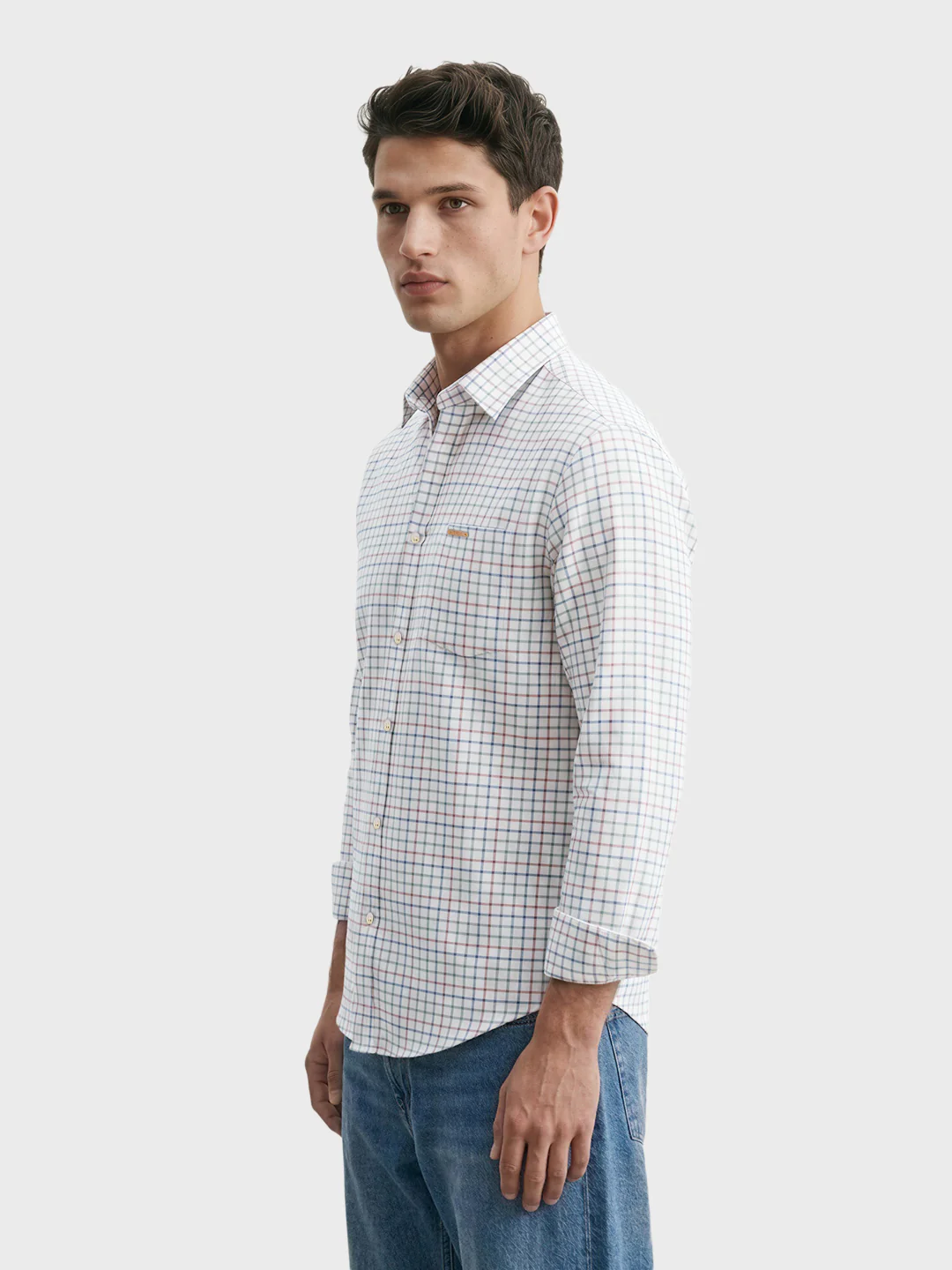 Men's Cream Slim Fit Checkered Casual Shirt - Image 3