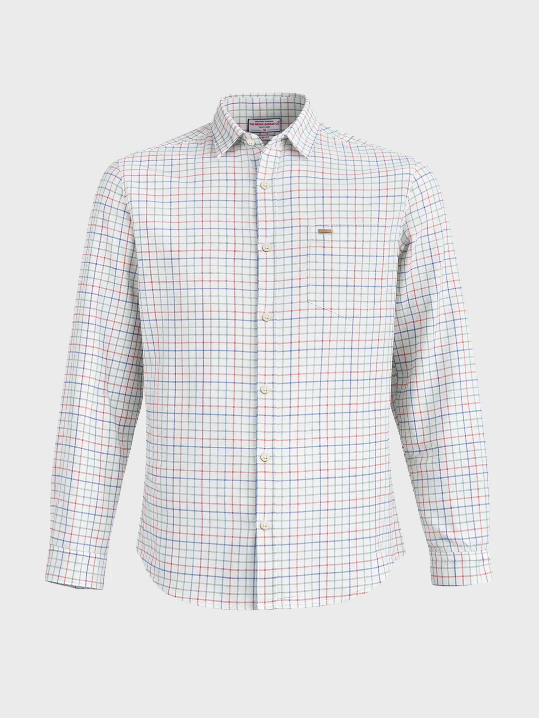 Men's Cream Slim Fit Checkered Casual Shirt - Image 5