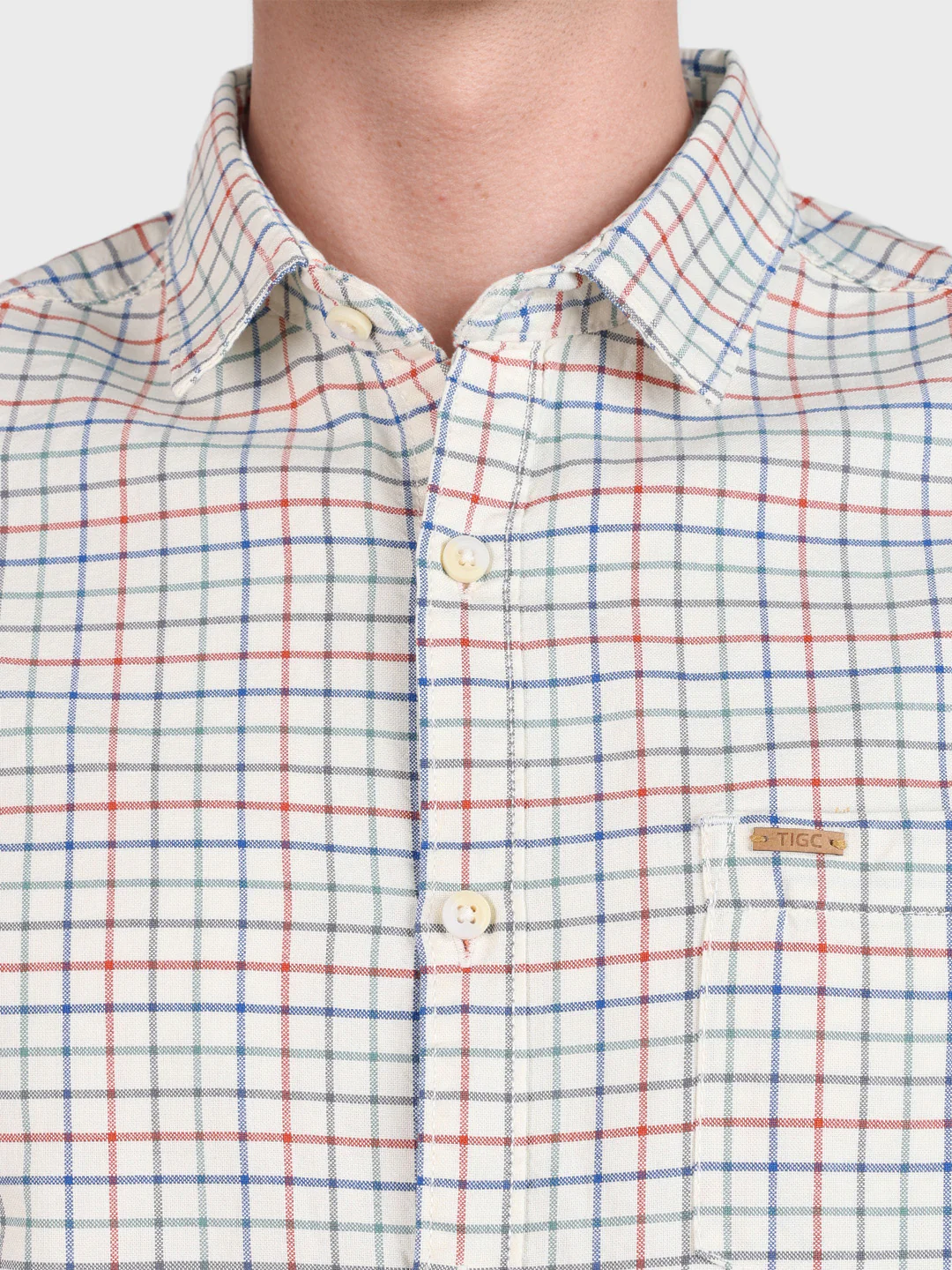 Men's Cream Slim Fit Checkered Casual Shirt - Image 7