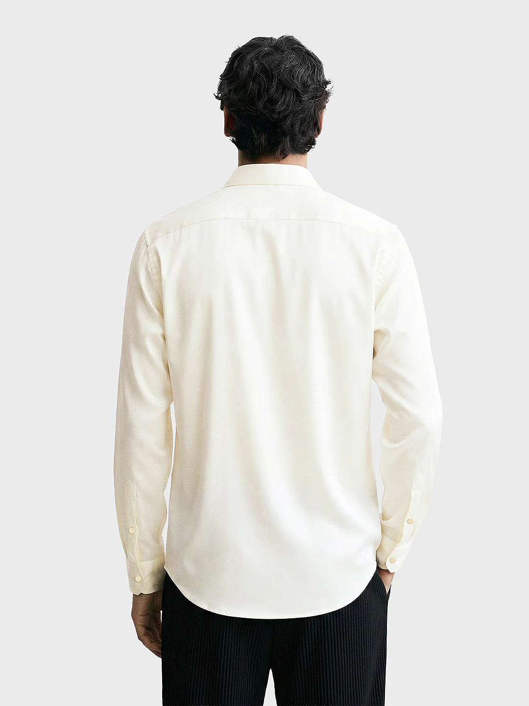 Men's Cream Slim Fit Party Wear Solid Shirt - Image 2