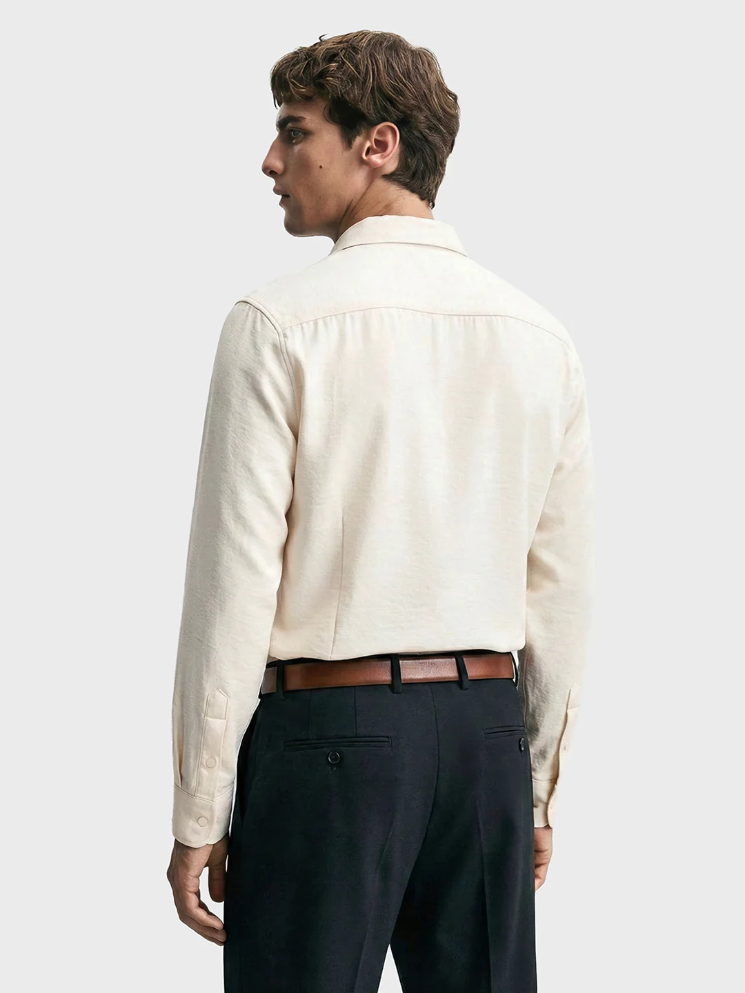 Men's Cream Slim Fit Party Wear Solid Shirt - Image 2