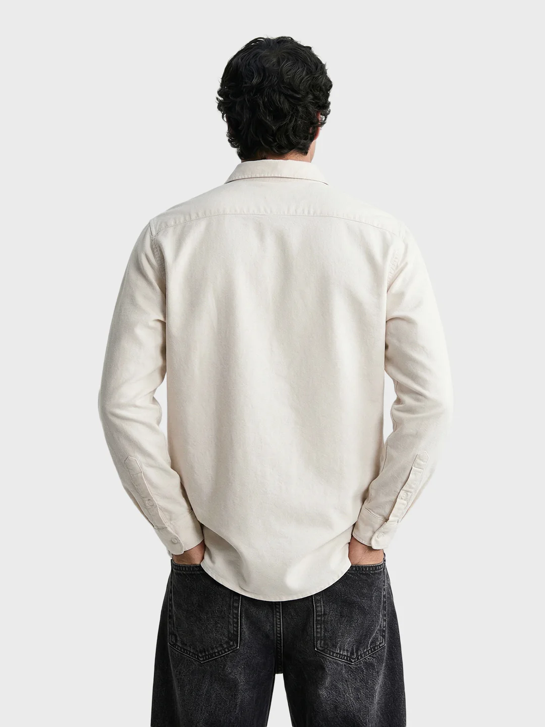 Men's Cream Slim Fit Solid Casual Shirt - Image 4