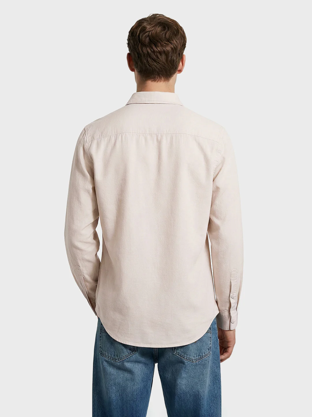 Men's Cream Slim Fit Solid Casual Shirt - Image 4