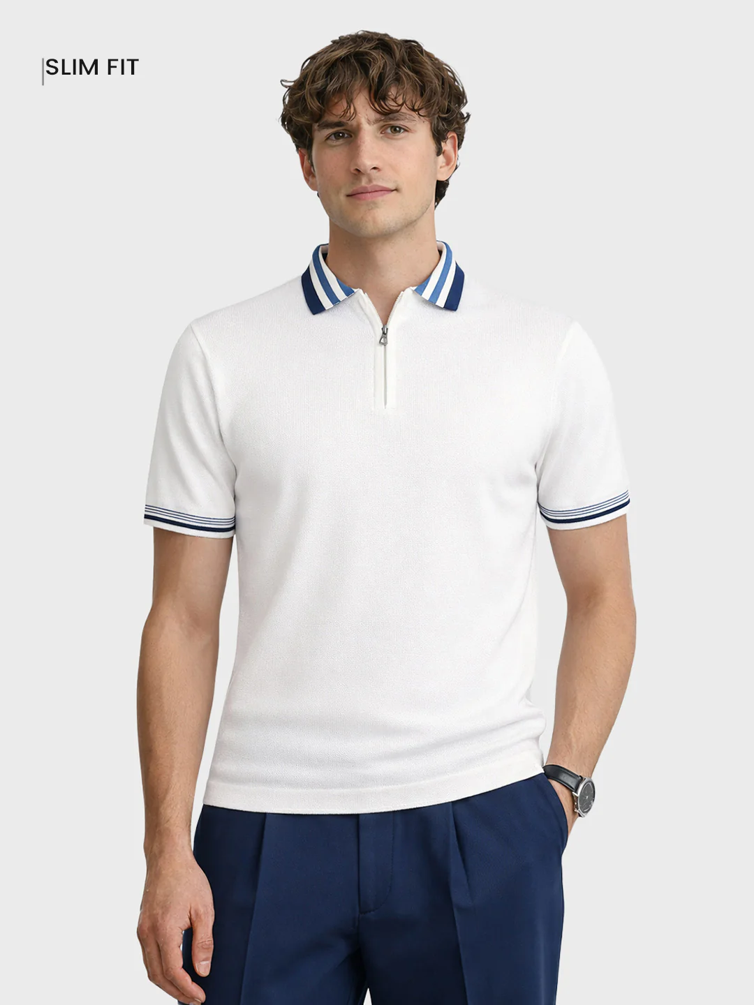 Men's Cream Slim Fit Solid Flat Knit T-Shirt - Image 2