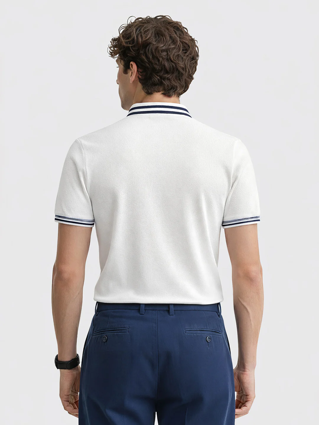 Men's Cream Slim Fit Solid Flat Knit T-Shirt - Image 4