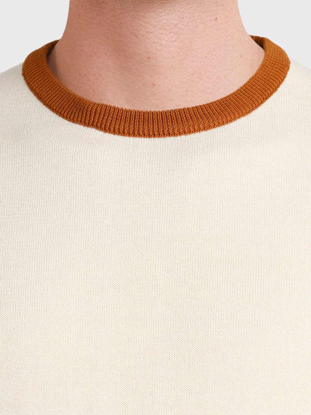 Men's Cream Slim Fit Solid Casual T-Shirt - Image 3
