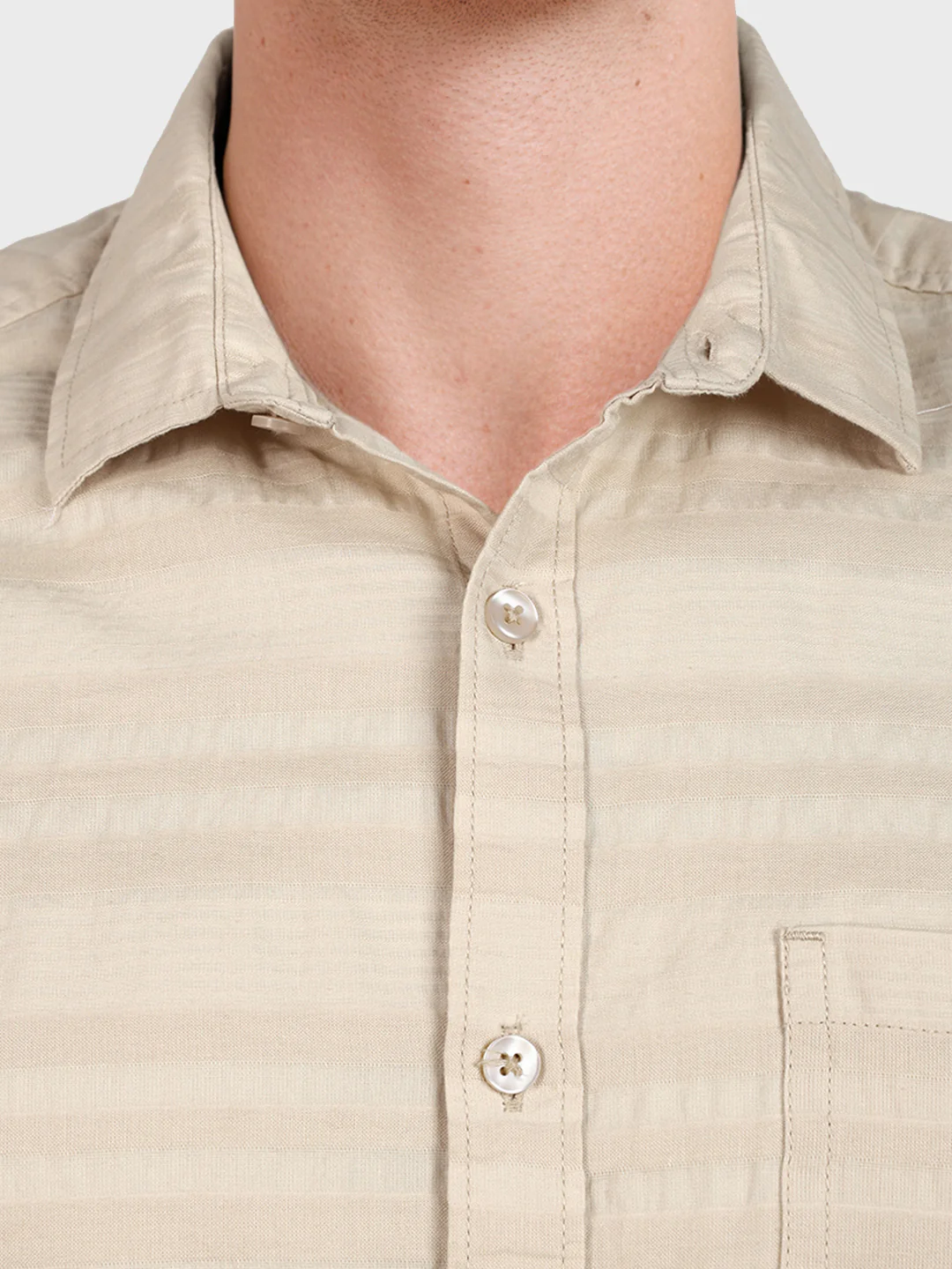 Men's Cream Slim Fit Striped Casual Shirt - Image 3