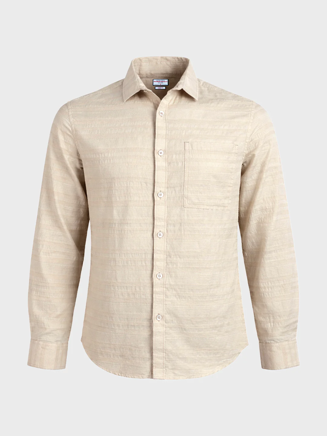 Men's Cream Slim Fit Striped Casual Shirt - Image 6