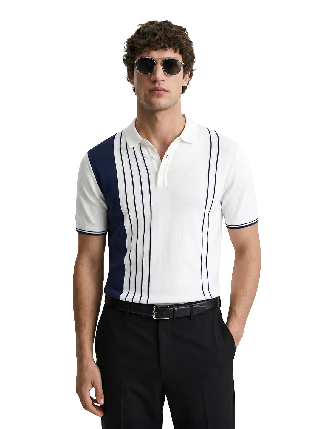 Men's Cream Slim Fit Striped Casual T-Shirt - Image 2