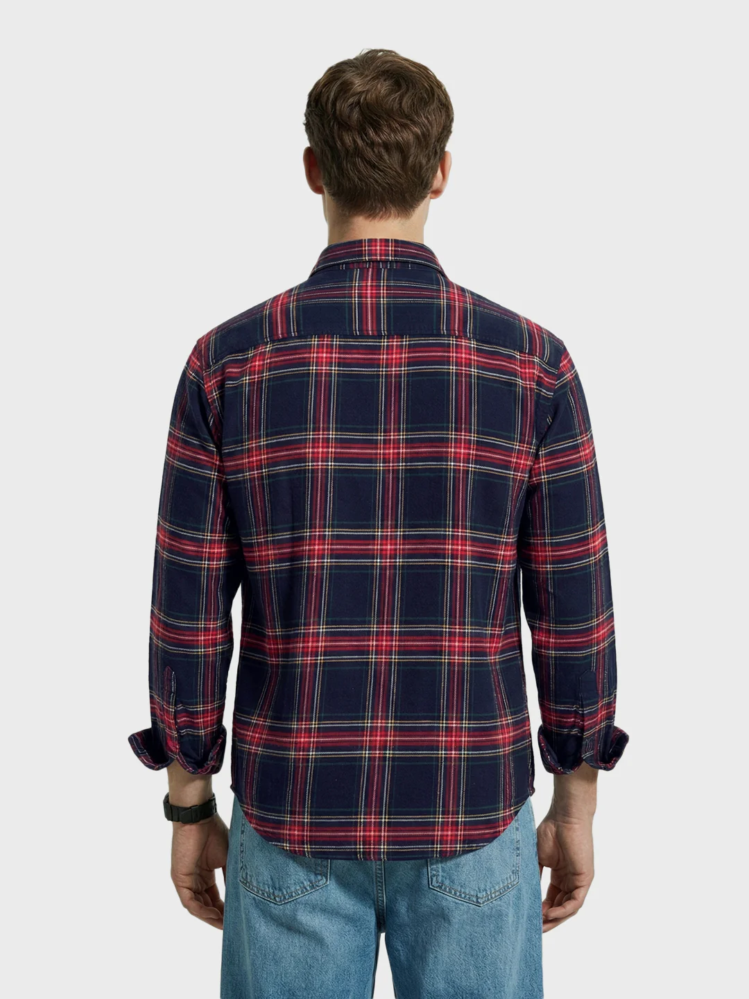 Men's Navy Regular Fit Casual Checkered Shirt - Image 2