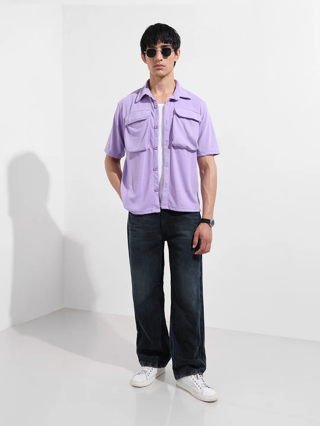 Men's Digital Lavender Relaxed Fit Solid Street Wear Shirt - Image 2
