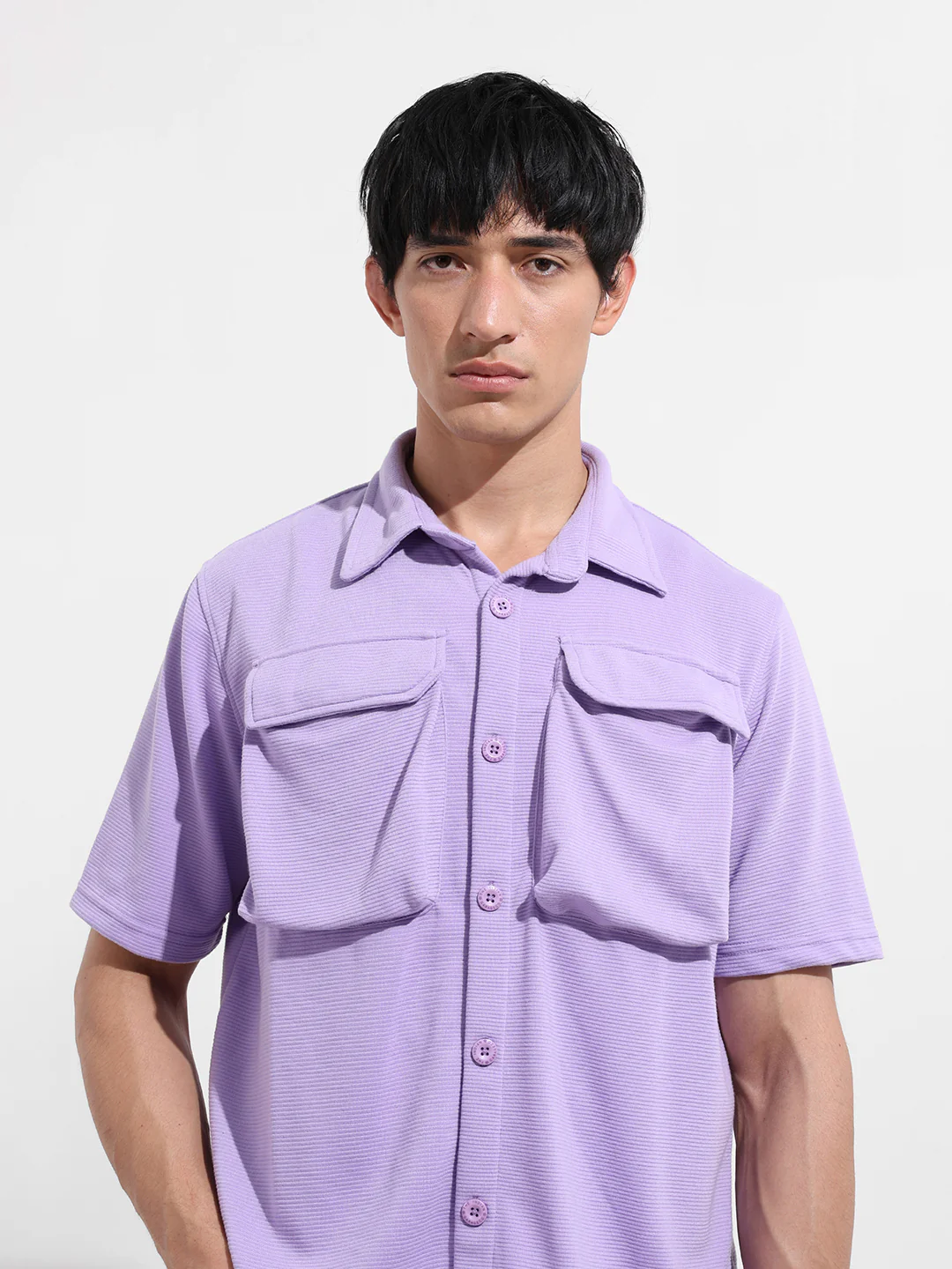 Men's Digital Lavender Relaxed Fit Solid Street Wear Shirt - Image 4