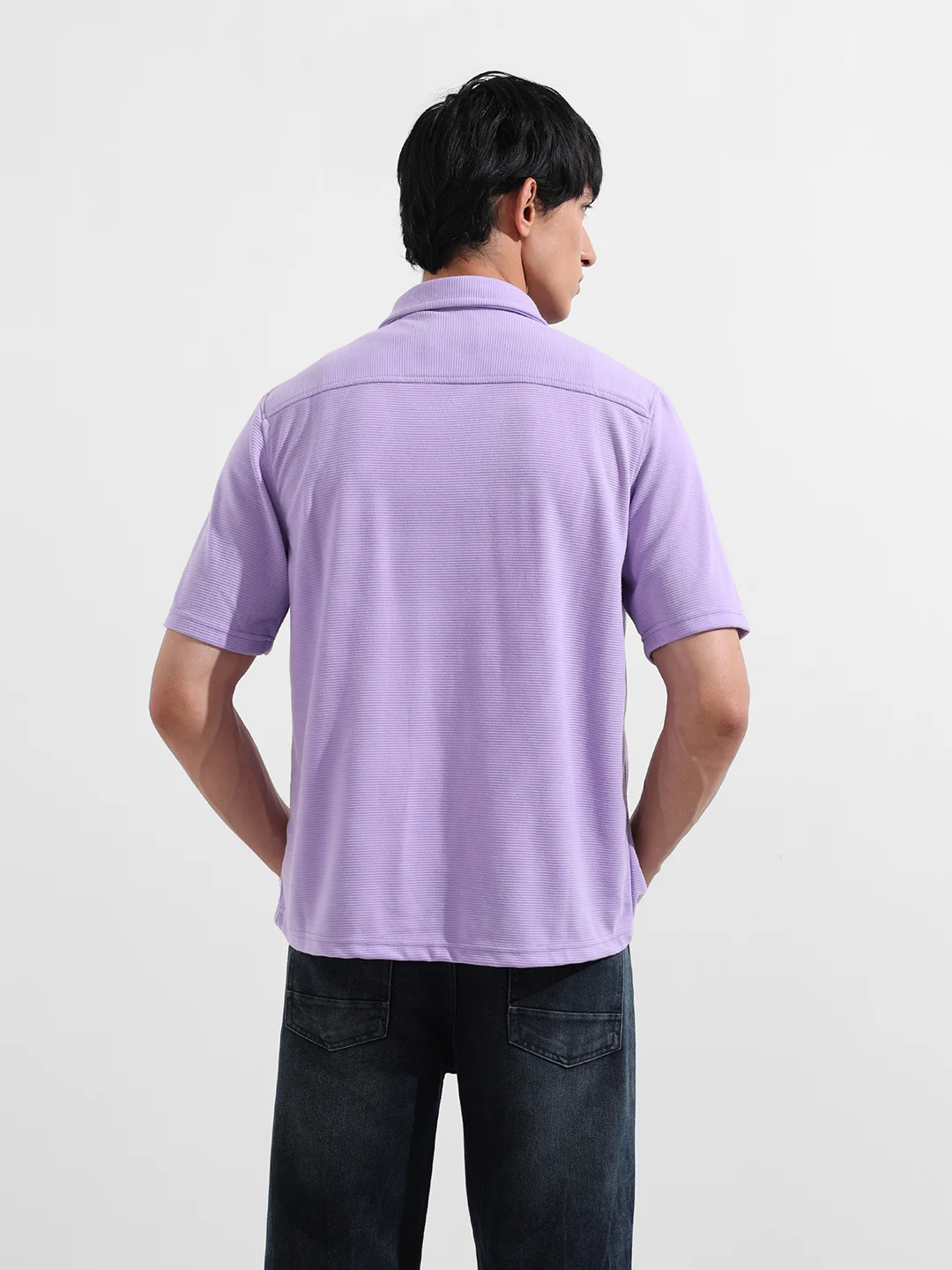 Men's Digital Lavender Relaxed Fit Solid Street Wear Shirt - Image 5