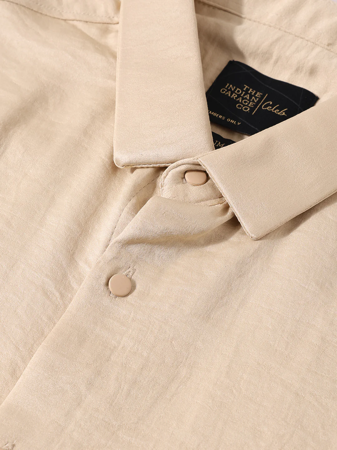 Men's Gold Slim Fit Party Wear Solid Shirt - Image 3