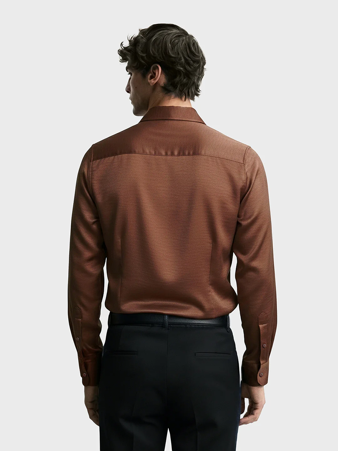 Men's Gold Slim Fit Party Wear Solid Shirt - Image 2