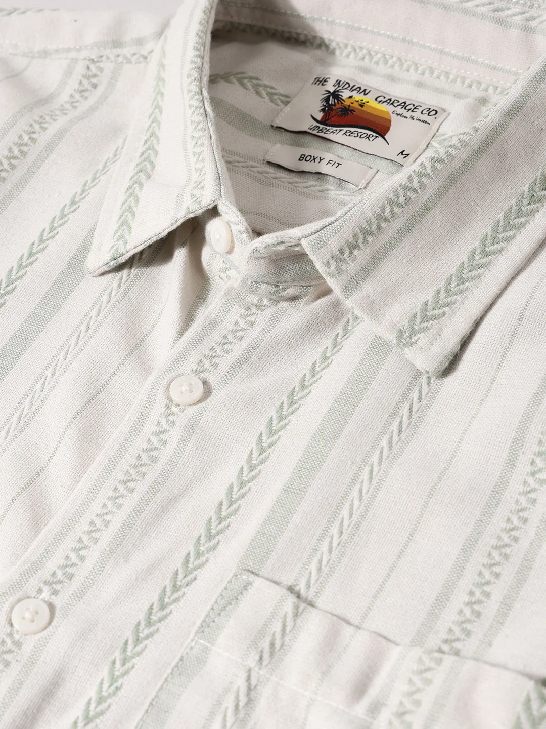 Men's Green Boxy Fit Resort Wear Textured Shirt - Image 7