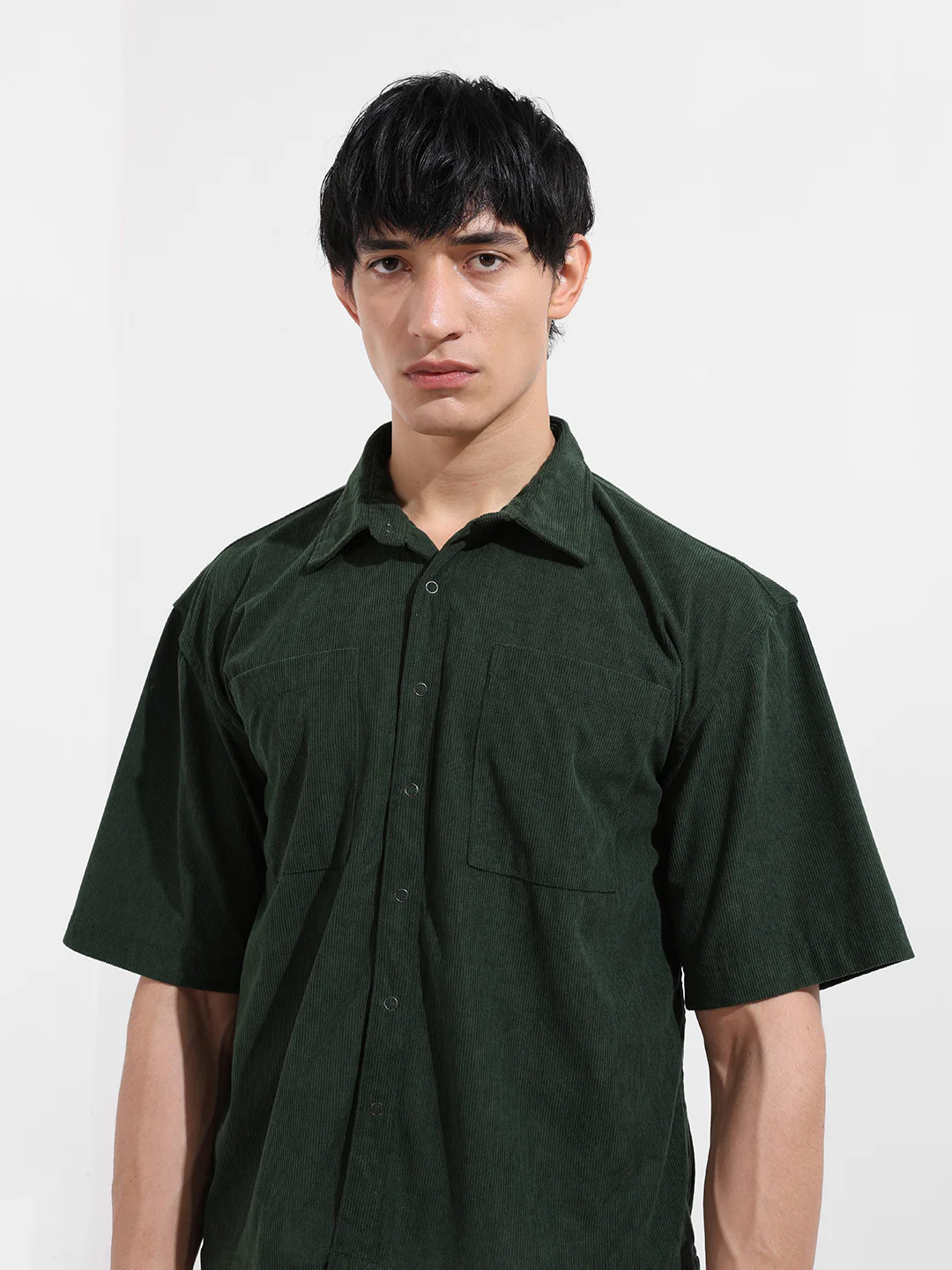 Men's Green Boxy Fit Embroided Street Wear Shirt - Image 4