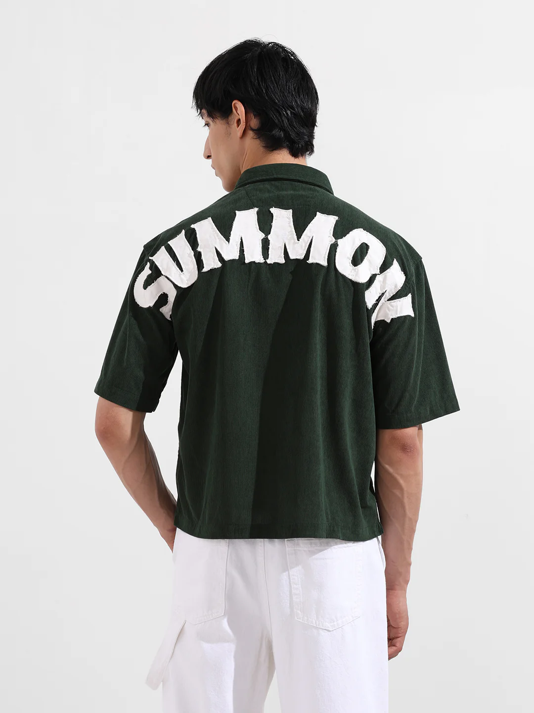 Men's Green Boxy Fit Embroided Street Wear Shirt - Image 5