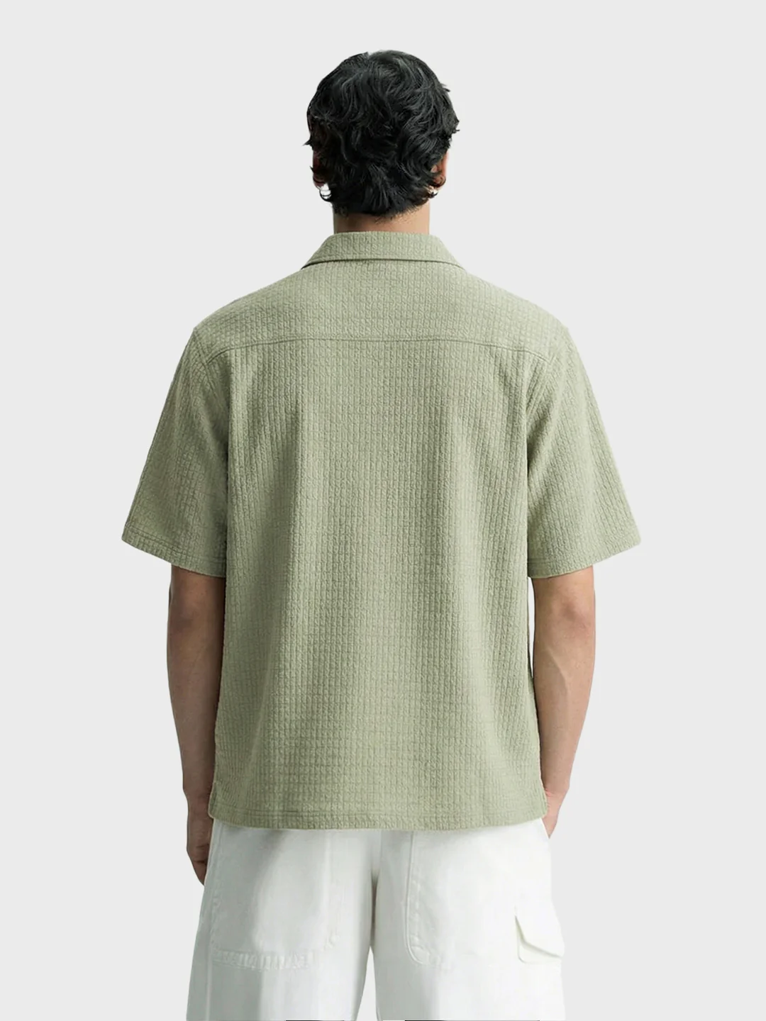 Men's Green Boxy Fit Textured Casual T-Shirt - Image 2