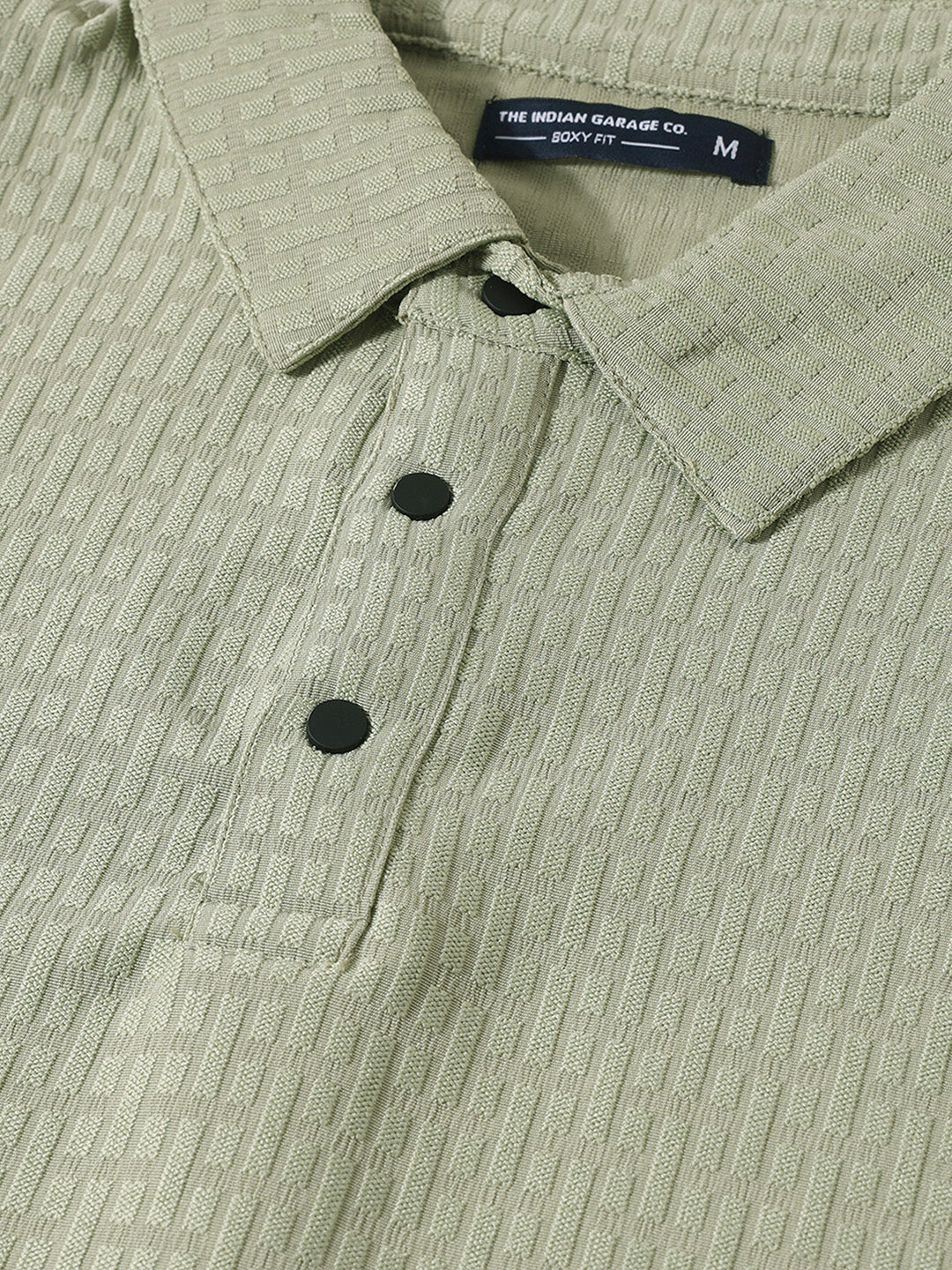 Men's Green Boxy Fit Textured Casual T-Shirt - Image 5