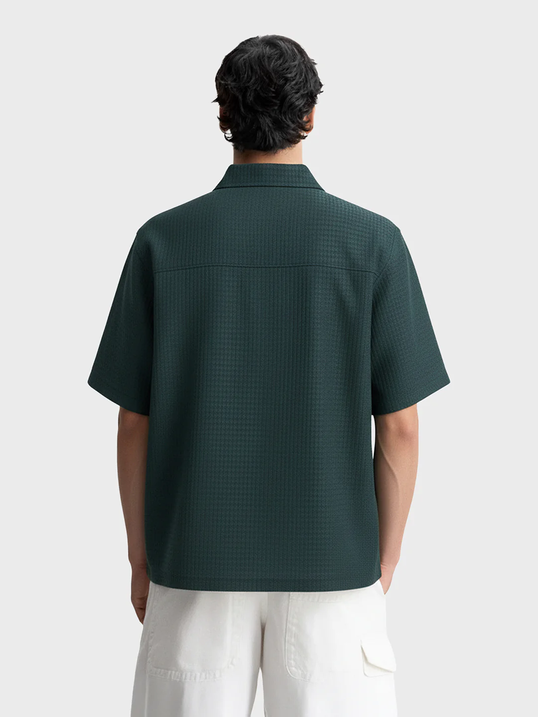 Men's Green Boxy Fit Textured Casual T-Shirt - Image 2