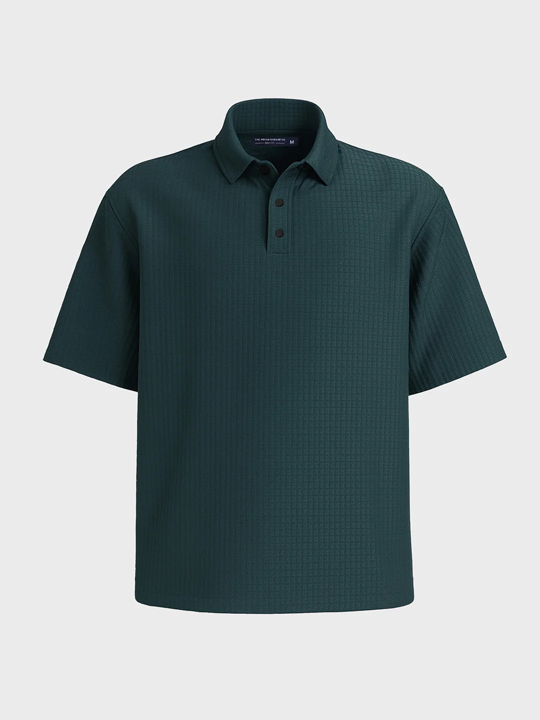 Men's Green Boxy Fit Textured Casual T-Shirt - Image 3