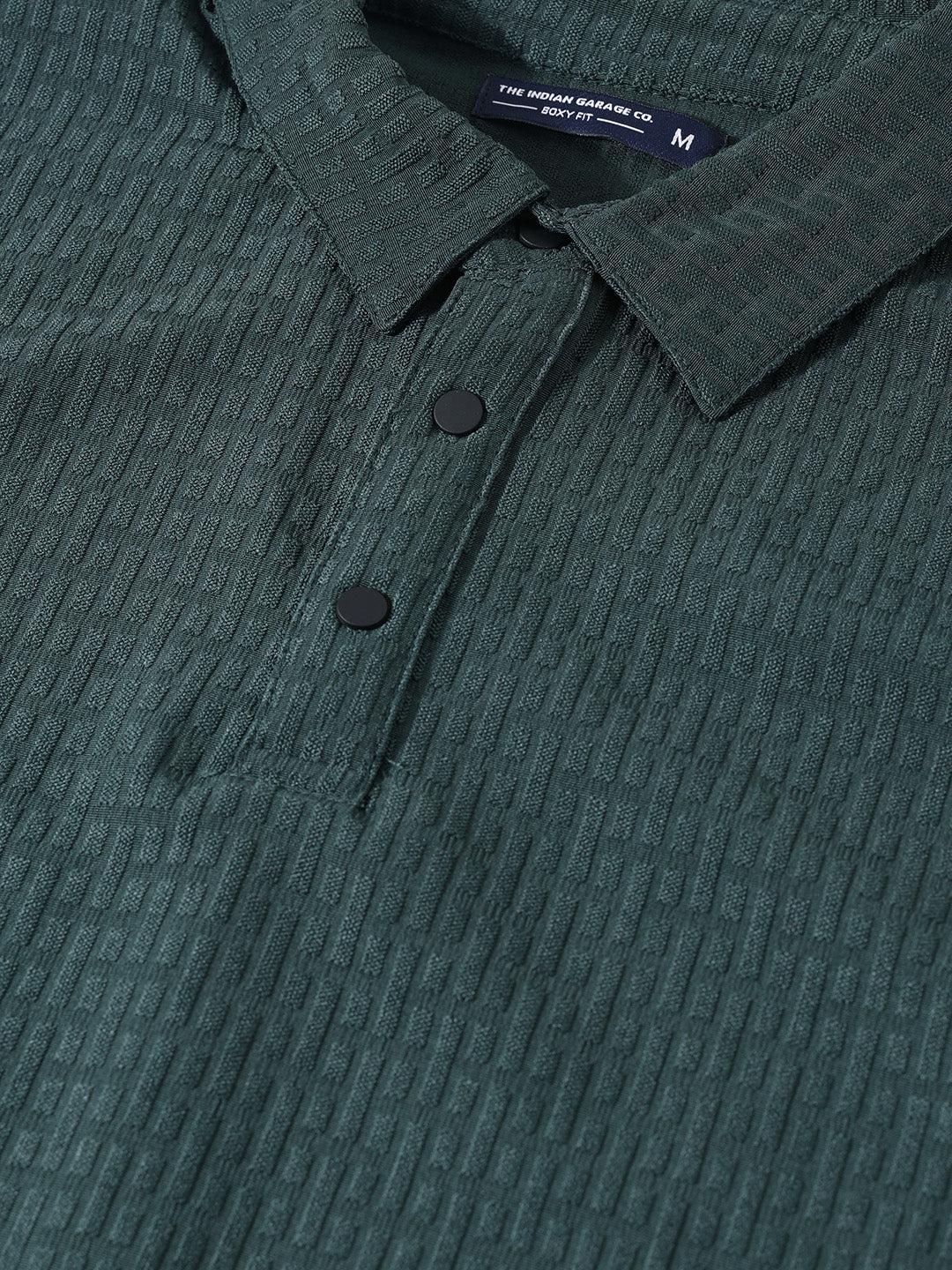 Men's Green Boxy Fit Textured Casual T-Shirt - Image 5