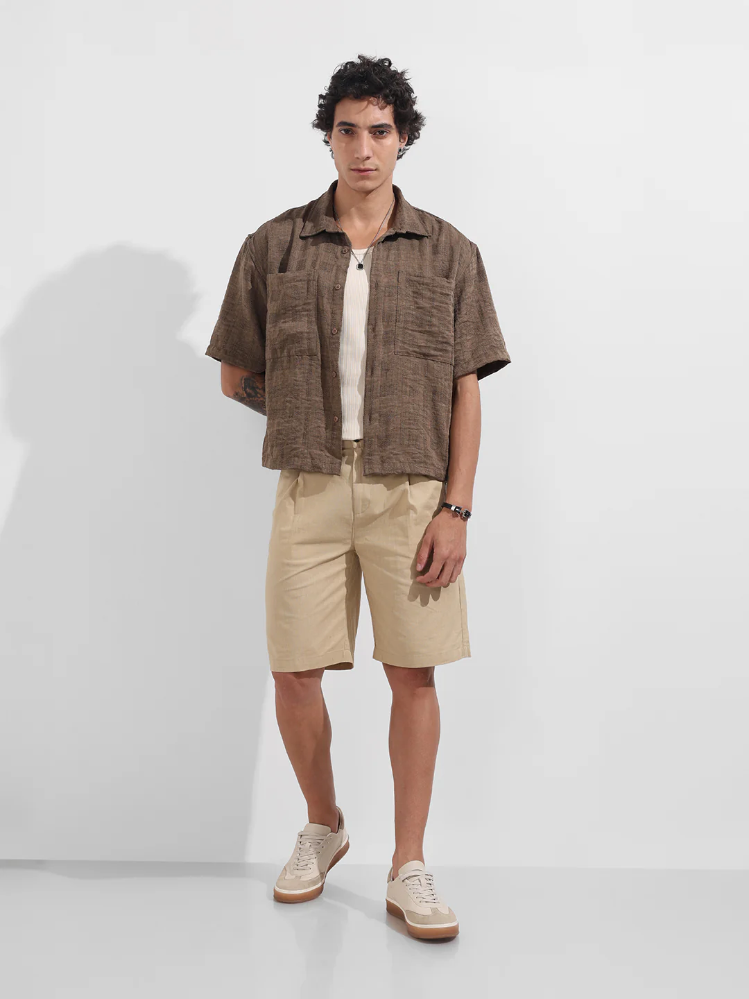 Men's Green Boxy Fit Textured Resort Wear Shirt - Image 2