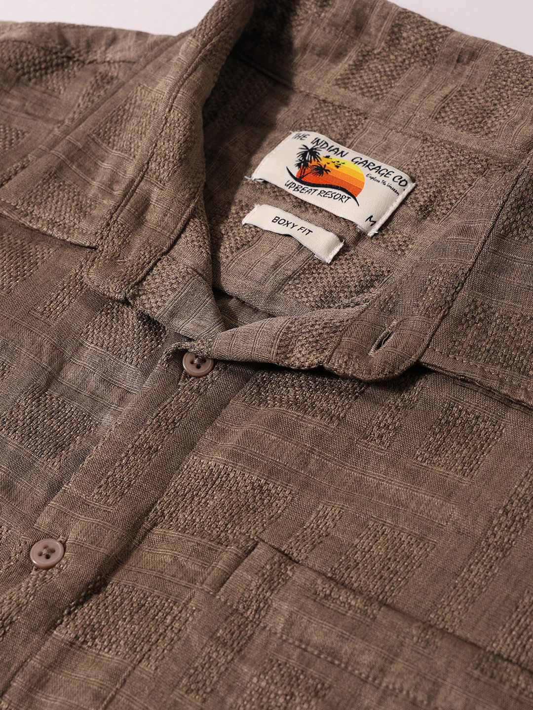 Men's Green Boxy Fit Textured Resort Wear Shirt - Image 6