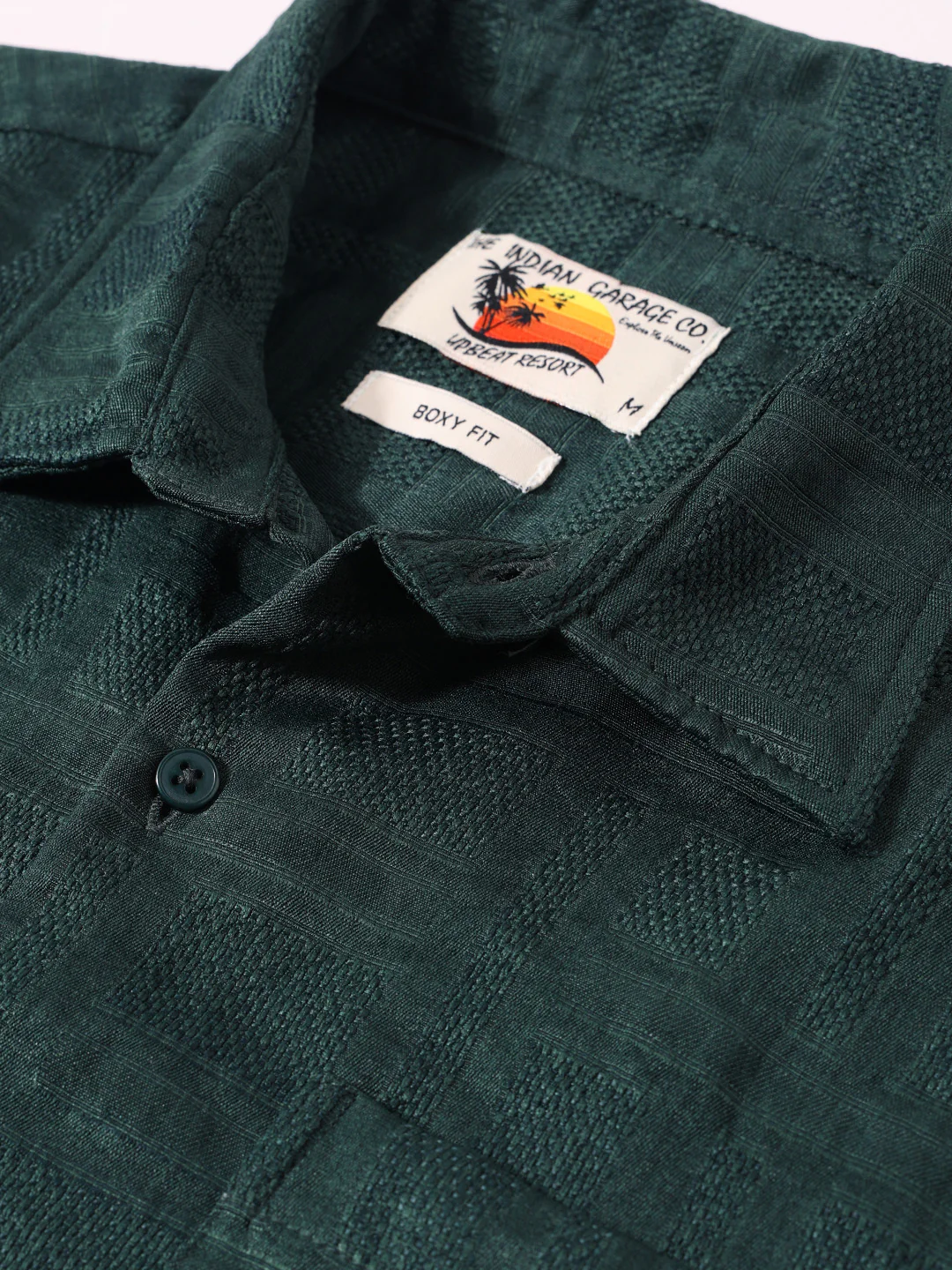 Men's Green Boxy Fit Textured Resort Wear Shirt - Image 6